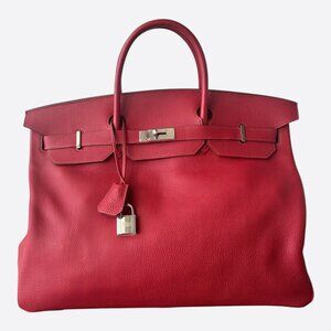 Hermes Red Togo & Palladium Hardware HAC Birkin 50